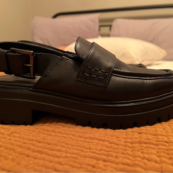 Floyd Black Leather chunky Loafers sling back - Picture 3 of 4
